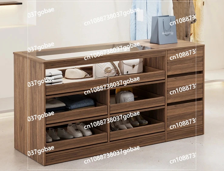 Solid wood clothing store flow table can be double-sided island table women's clothing store jewelry display cabinet