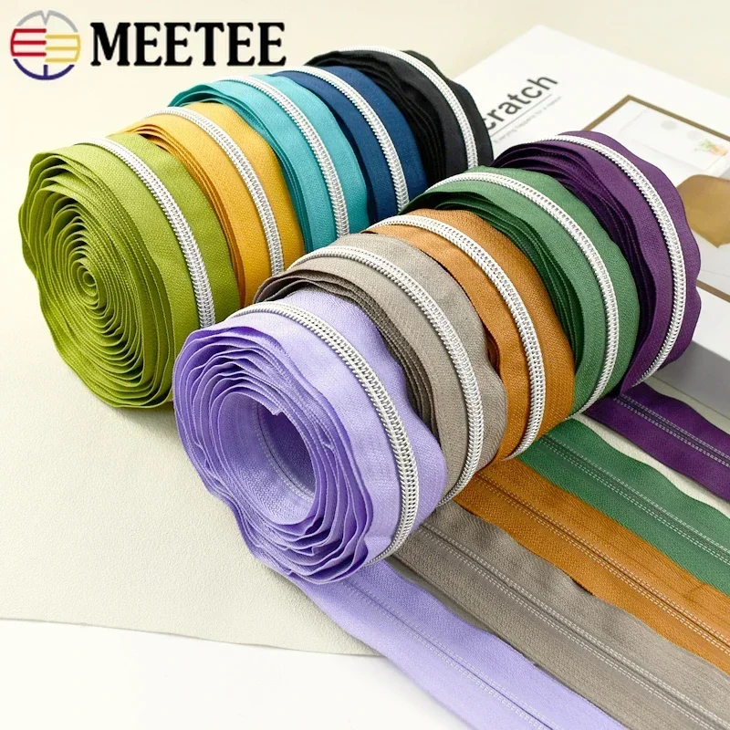 1/2/3/5/10M 5# Nylon Zipper Tapes By The Meter Bag Shoes Zippers Decorative Roll Coil Zips Repair Kit DIY Sewing Accessories