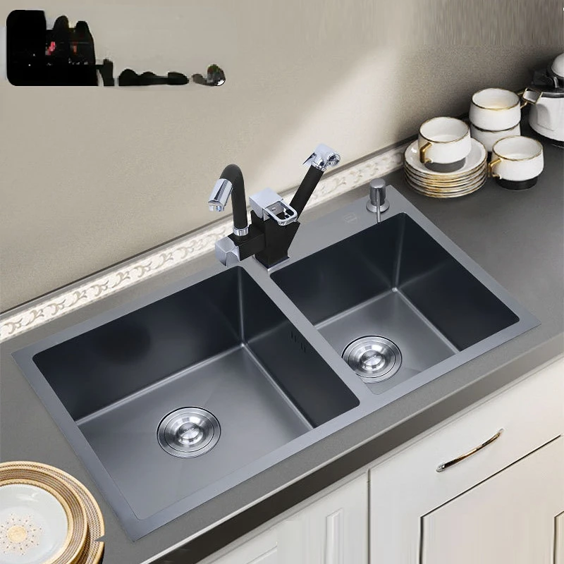 Sink Nordic Kitchen Nano Handmade Double Slot Black Undercounter Washing Basin Sink