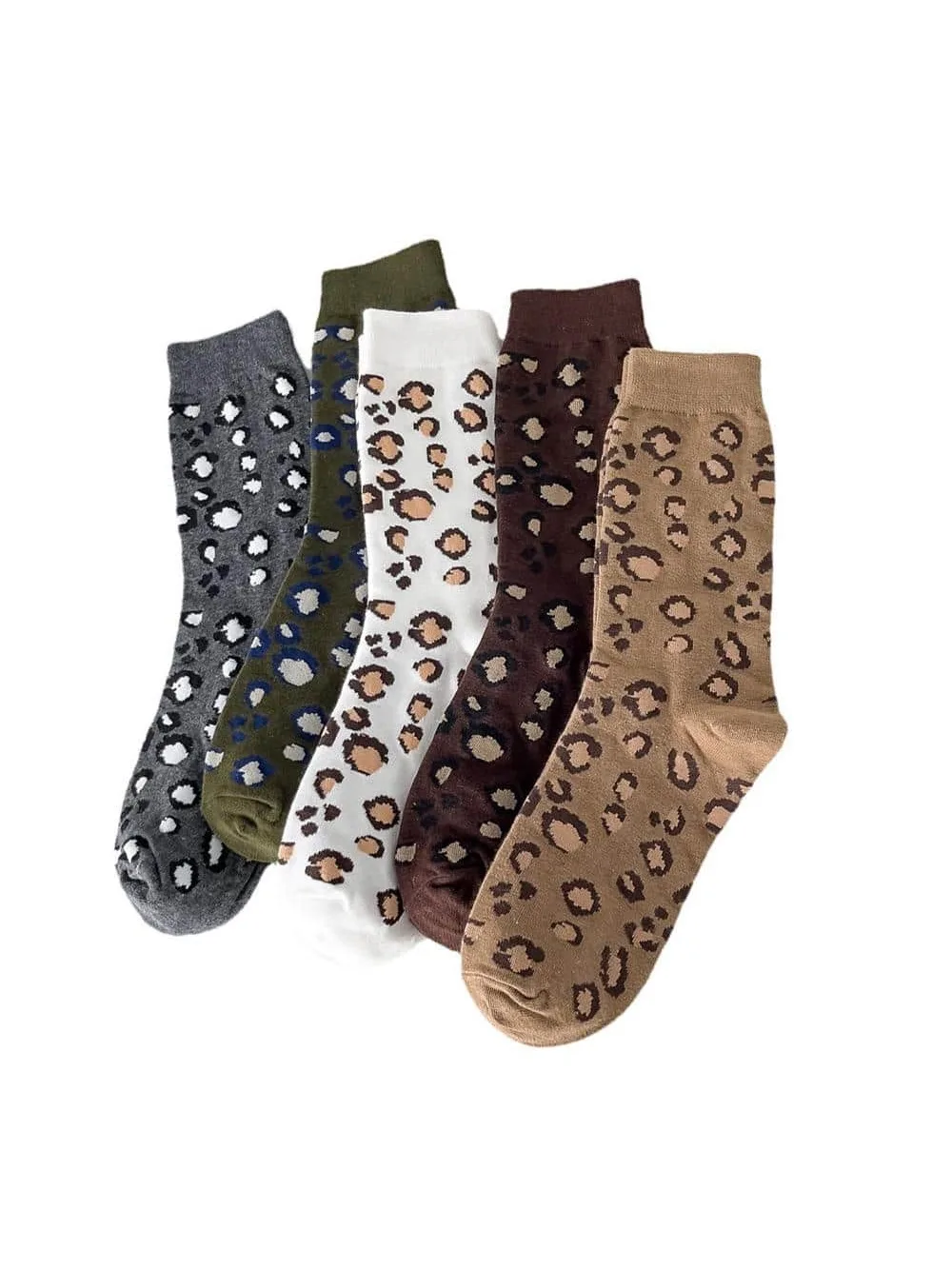 5Pairs Fashion Women Socks Leopard Print Spring Autumn High Street Popular Cute Socks Sexy Wild Trendy Animal Long Warm Sokken