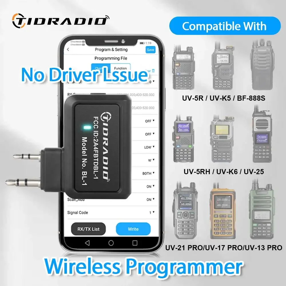 TIDRADIO Programador Sem Fio Programação de Telefone para Walkie Talkie Repetidores de Pesquisa de Modelo Múltiplo Para Quansheng UVK5 BF UV-5R