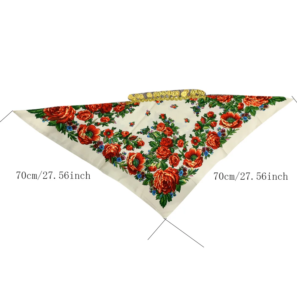 Russian Style Floral Print Gold Pieces Bandana Scarf Ethnic Headscarf Lady Headband Scarves Babushka Head Wraps image 3