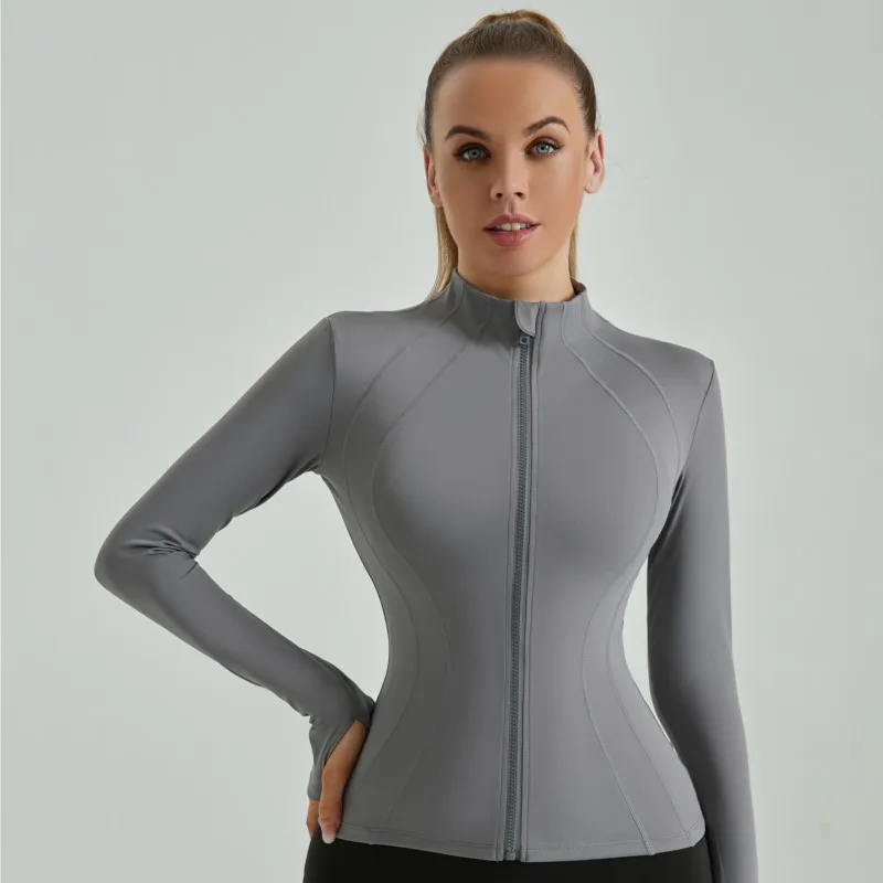 Manteau de Yoga à manches longues pour femmes, tissu doux à haute élasticité, Anti-pile, résistant au soleil, séchage rapide, fermeture éclair, Fitness, noir et blanc