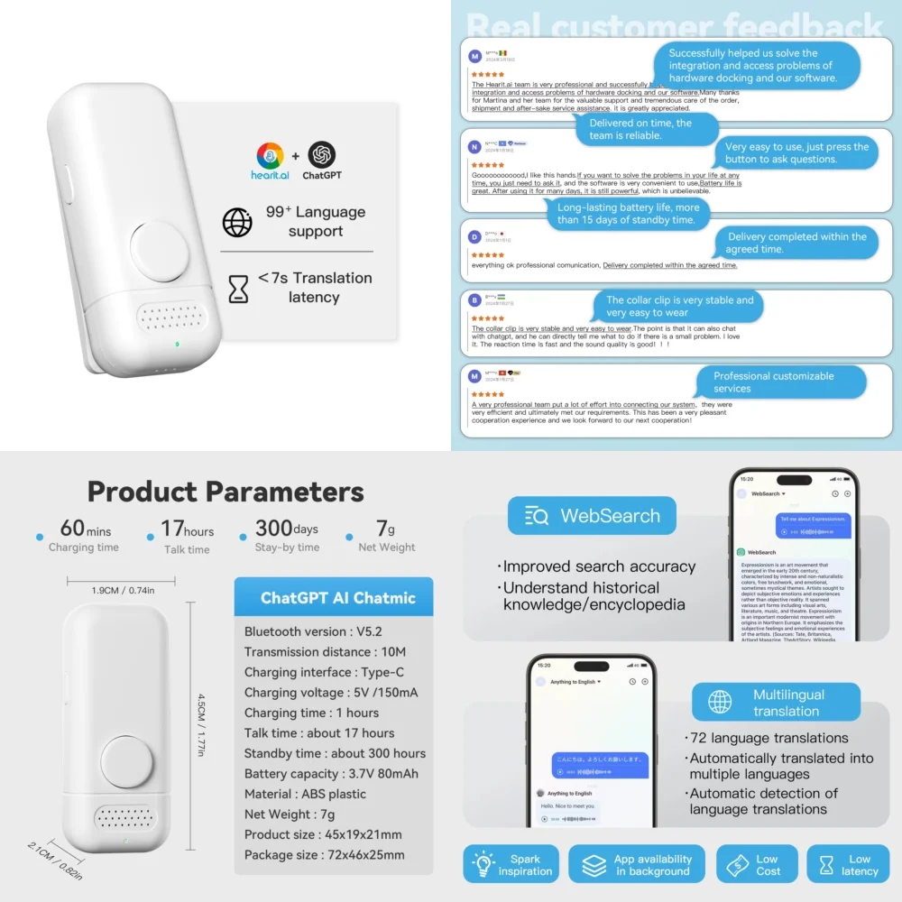 

VoiceControlled AI Assistant with Voice Interface Technology Recorder Compatible with ChatGPT Responsive Microphone for