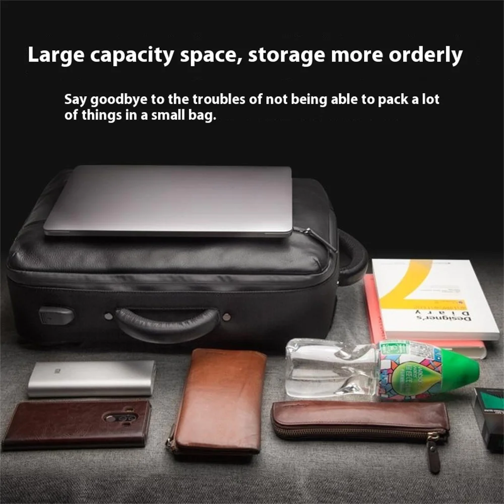 Picture 3: QIALINO Genuine Cow Leather Laptop Bag for Universal 15 Inch Notebooks Carrying Case with Anti-Theft Function