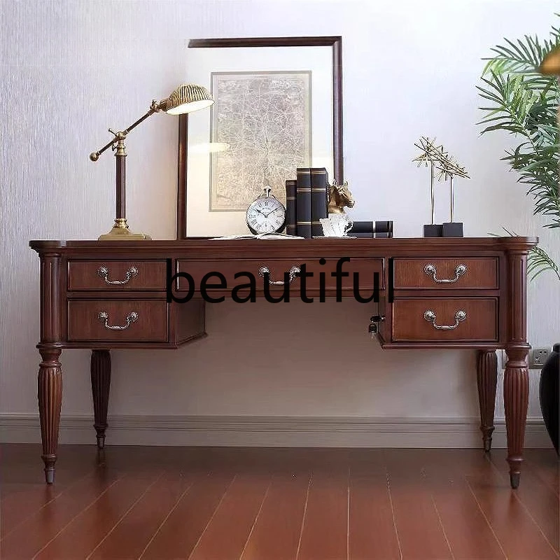 

Traditional American classic desk all solid wood 1.6 meters brown writing desk study home computer desk