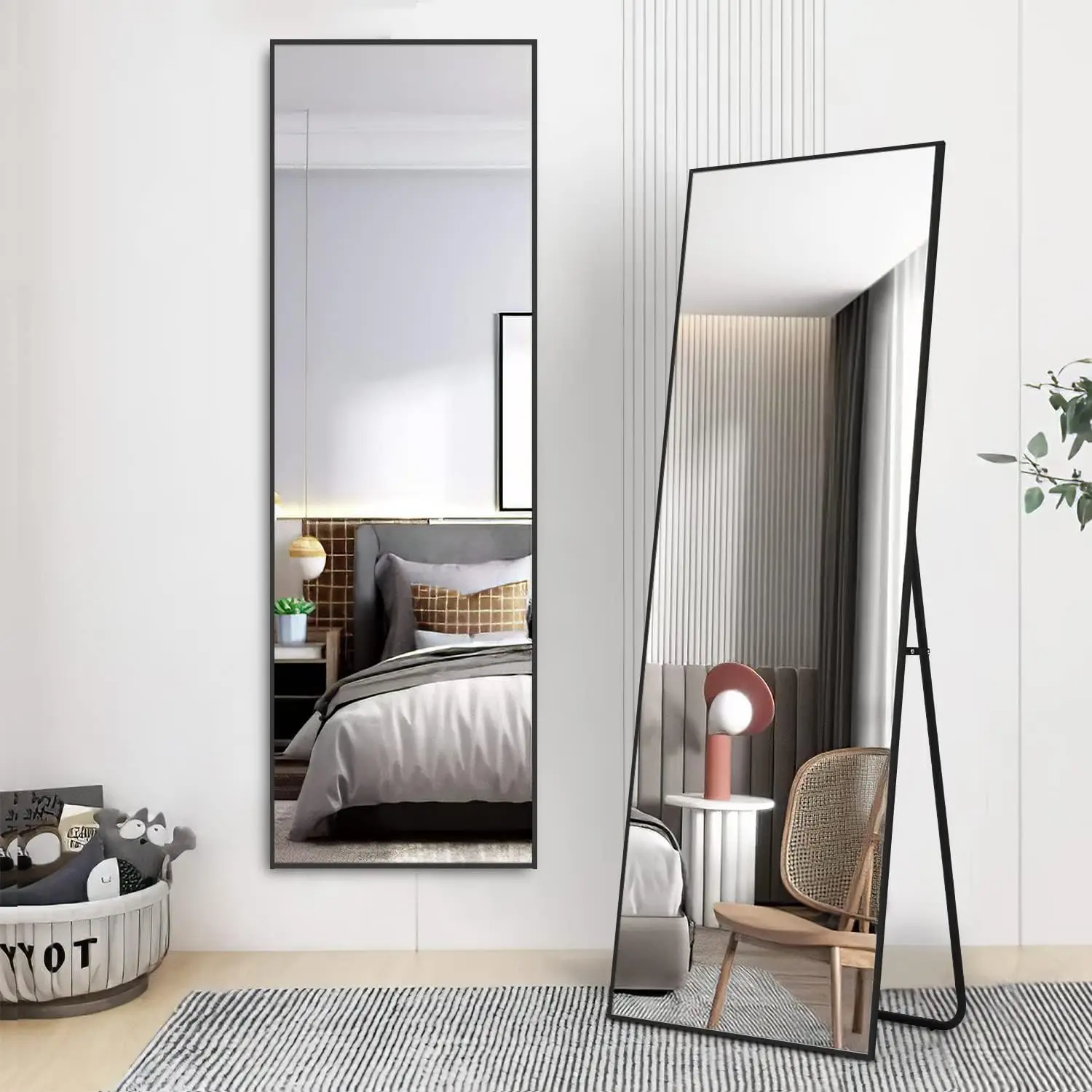 

Full Length Mirror 59x16 Inch Aluminum Frame, Large Wall Vanity for Bedroom Dressing Living Room - Black