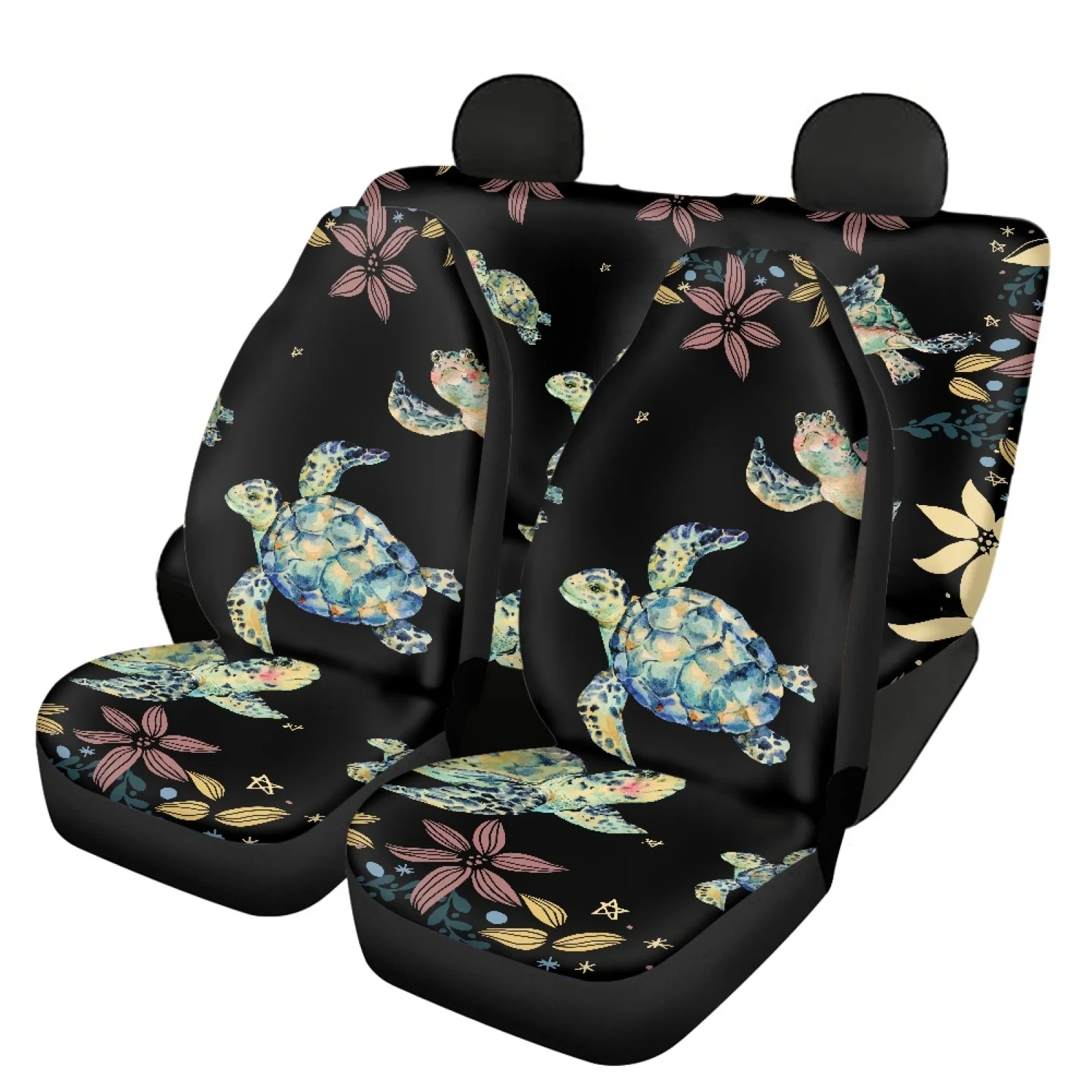 

Cute Sea Turtle 3D Print Universal Car Seat Covers Full Set Ethnic Automobile Seat Protector Front And Back Seat Cover