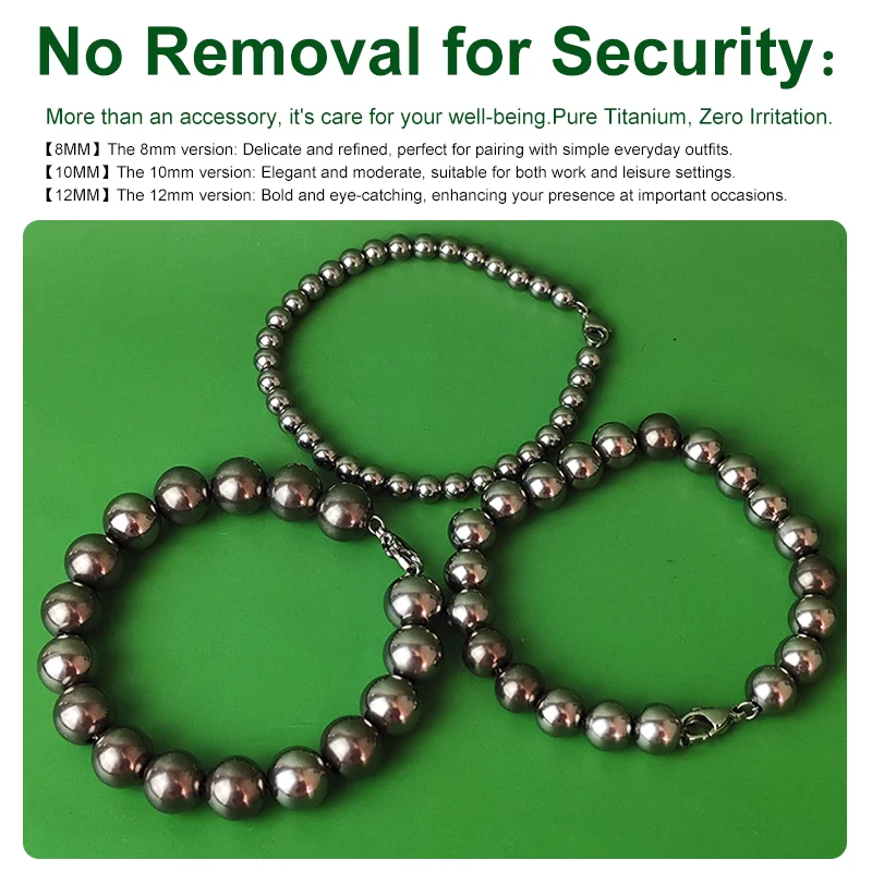 Pure Titanium Bead Necklace Non Magnetic Hypoallergenic Beads 8 10 12mm Layering