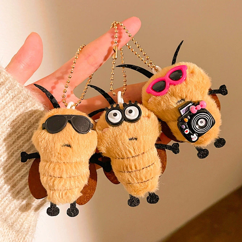 2Pcs Stuffed Animal Cockroach Keychain Backpack Pendant Car Key Holder Pendant Cartoon Bag Charm Halloween Couple Gifts