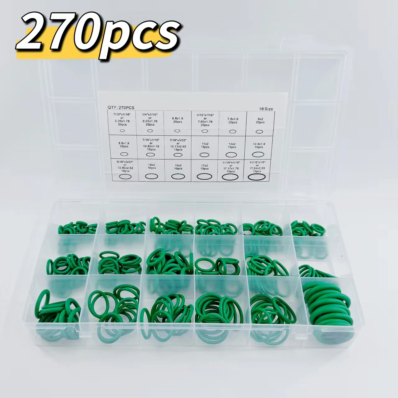 Zwart 225 stks/groen 270 Stuks Rubber O-Ring Pakking Hoge Kwaliteit Auto Airconditioning Systeem Pakking Universele wasmachine Assortiment