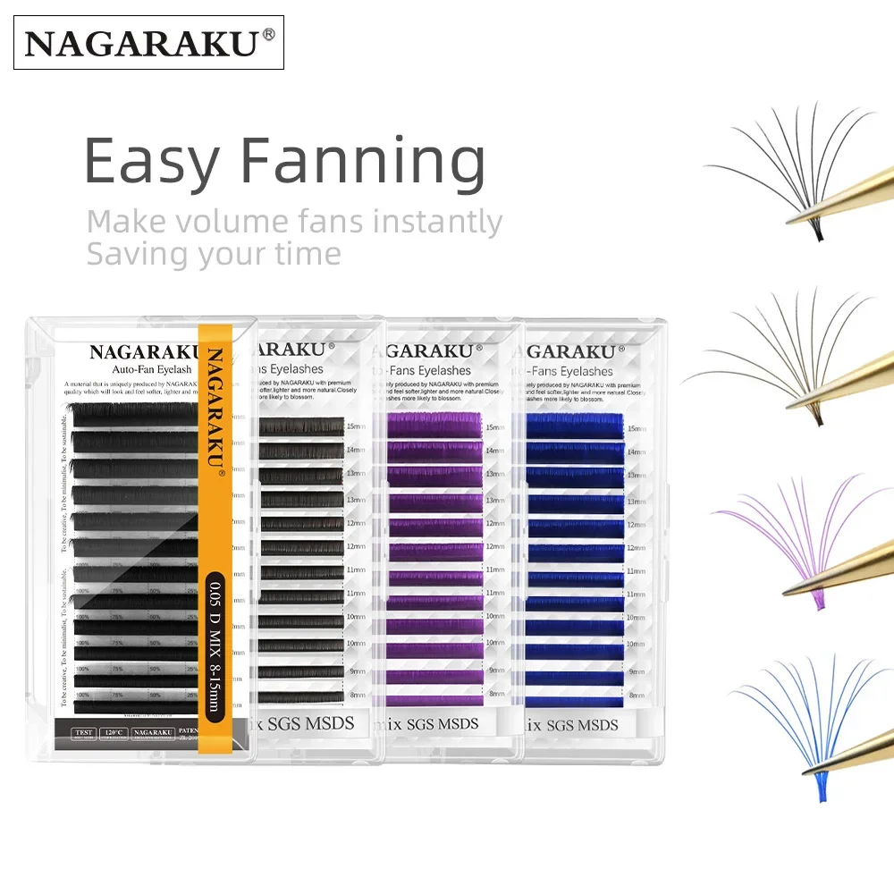 NAGARAKU Mix 7-15mm 12 Rows Purple Blue Brown Color Easy Fanning Volume Eyelashes Purple Blue Classical Individual Eyelash