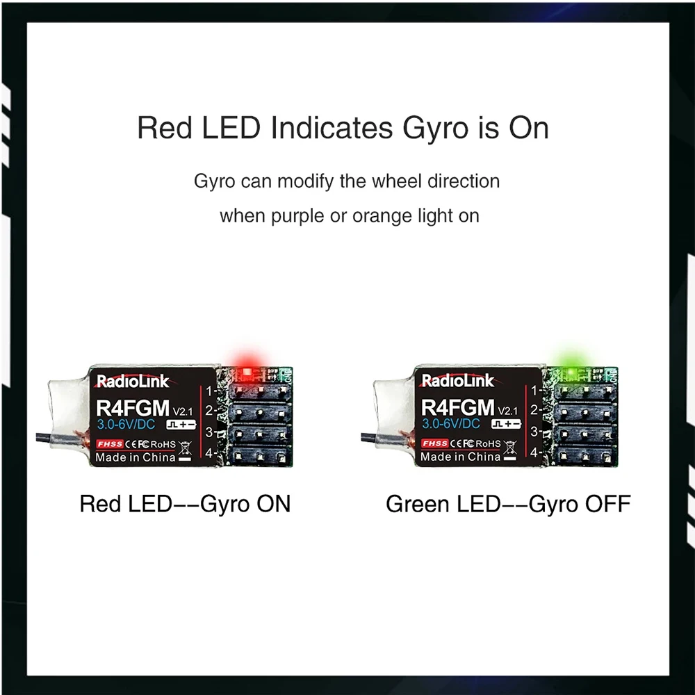 Radiolink R4FGM 4-канальный мини-приемник с гироскопом для 1:28 1:64 RC Pocket Drift Car Hotwheel работает для RC4GS RC6GS T8S T8FB RC8X