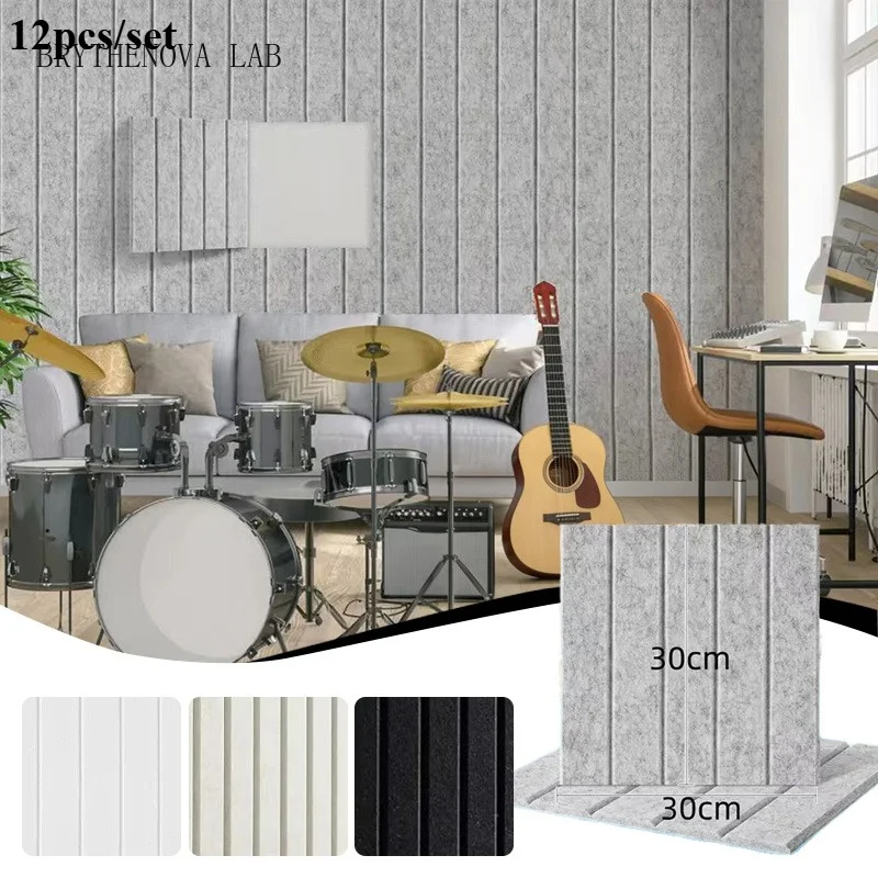 12pcs 30x30cm 9mm Thickness Sound-Absorbing Panels Self-adhesive Felt Background Wall Sticker Sound Insulation Pads /set