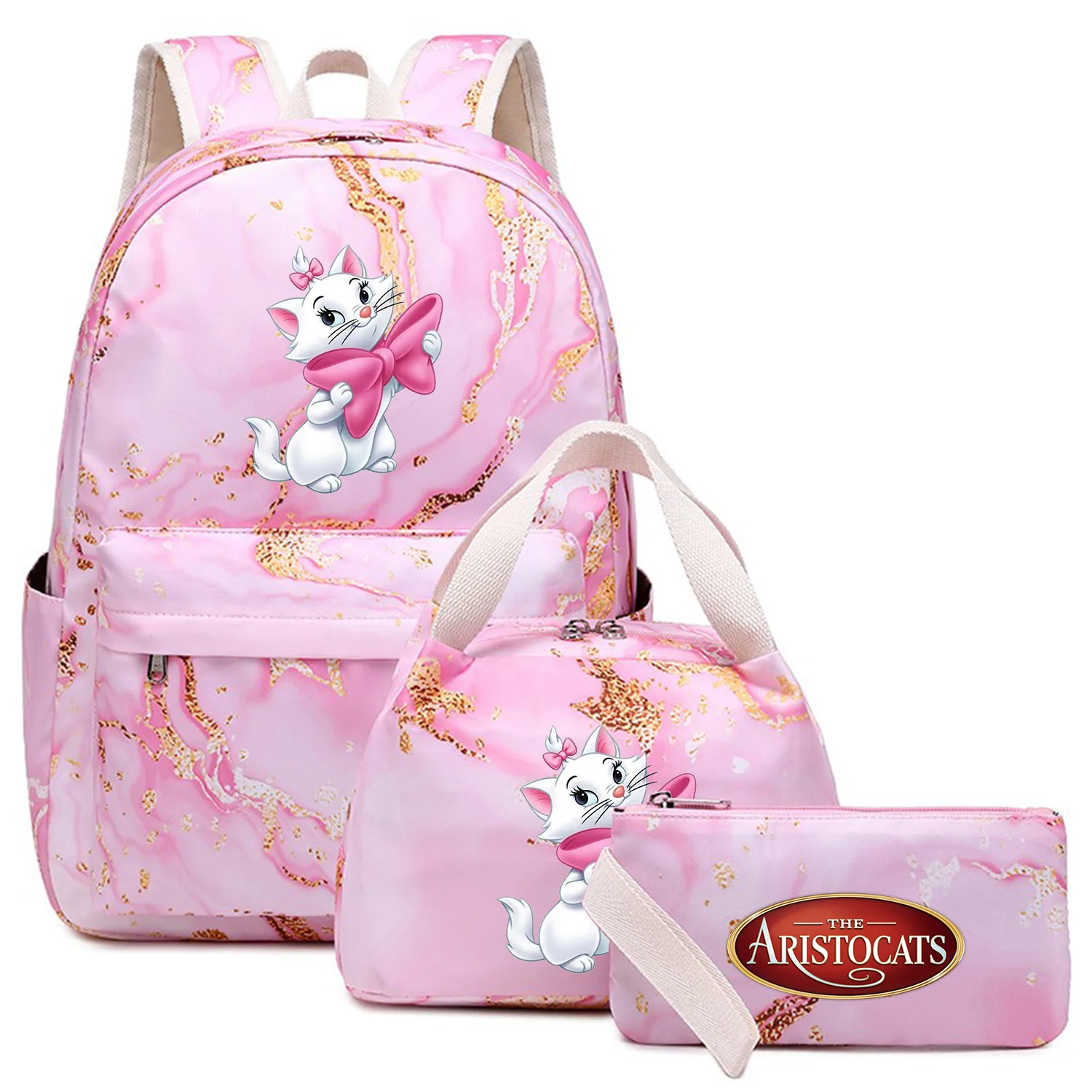 

3Pcs The Aristocats Marie Cat Backpack Large Capacity Student Waterproof Schoolbag Boys Girls Pen Lunch Bags Travel Mochila