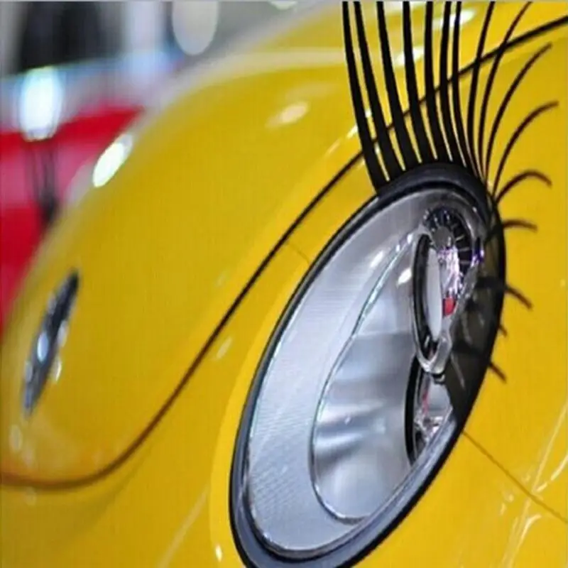 Car Stickers 2pcs 3D Charming Black False Eyelashes Fake Eye Lash Sticker Car Headlight Funny Decal For Beetle