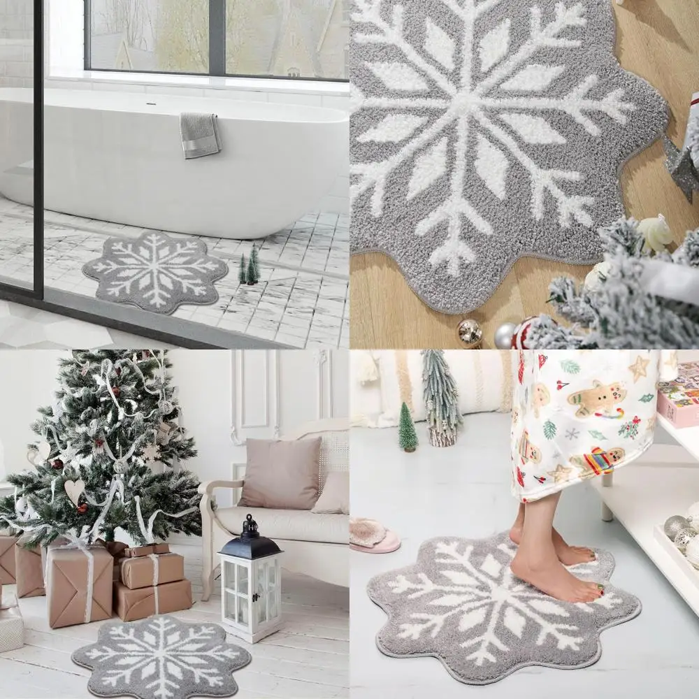 

Gray Snowflake Bathroom Rug - Non-Slip, Washable, Round Mat for Tub Area & Kitchen Decor