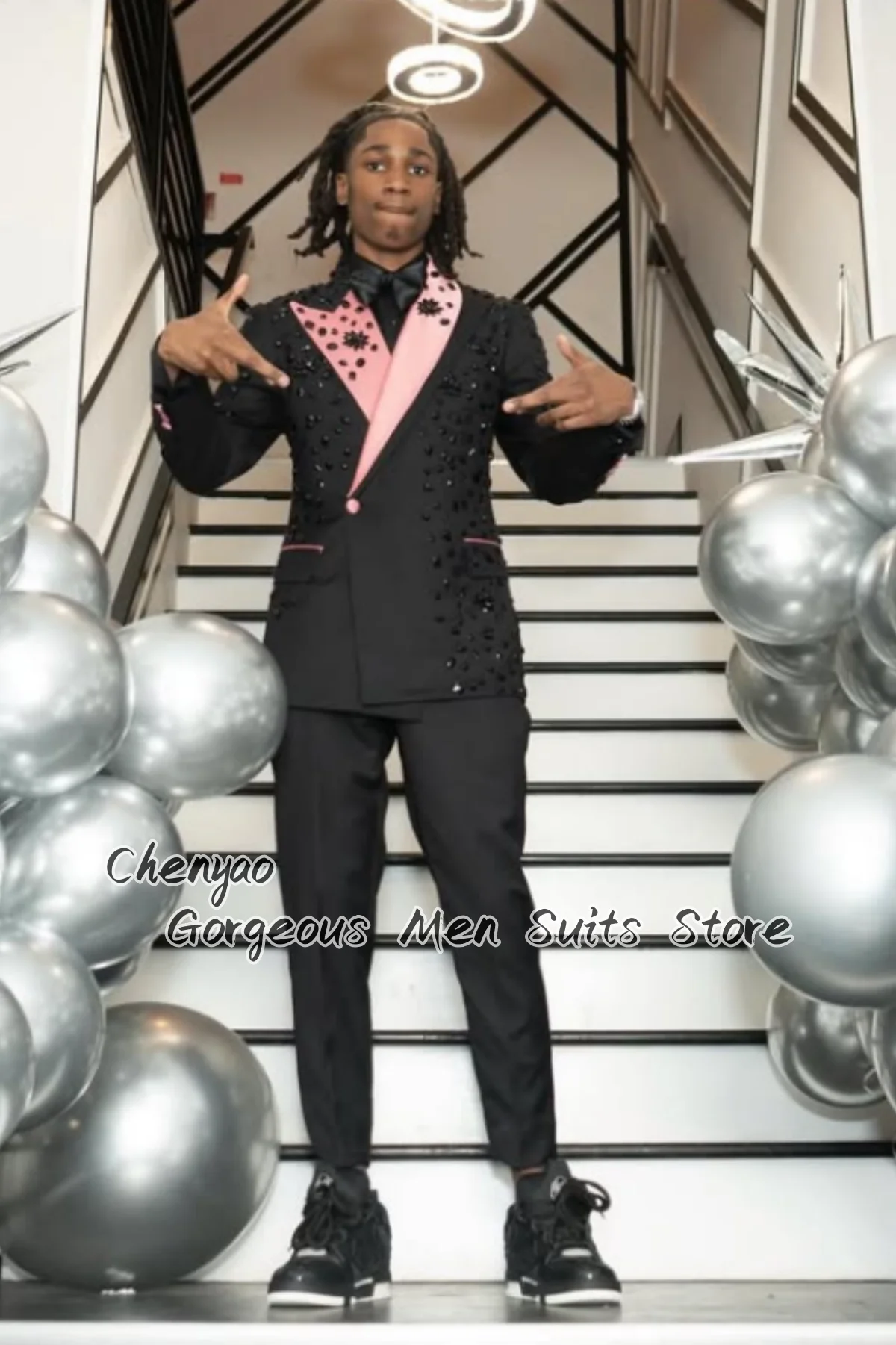 

Opulent Crystal Beaded Embellished Men Suit Customized 2 Pcs Sets Groom Tuxedo Evening Wedding Male Blazers Banquet ropa hombre