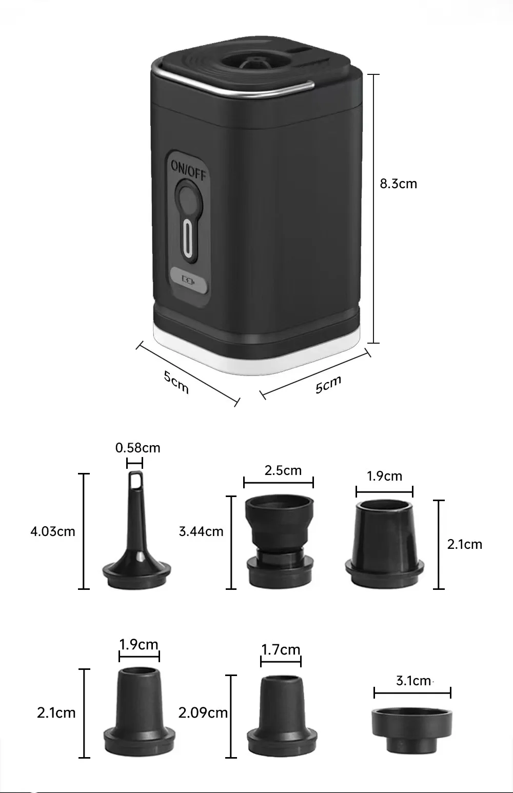 EN Title：Mini Rechargeable Electric Air Pump 3‑in‑1 Inflator Deflator IPX4 with SOS Light for Camping Mattress Swimming Pool