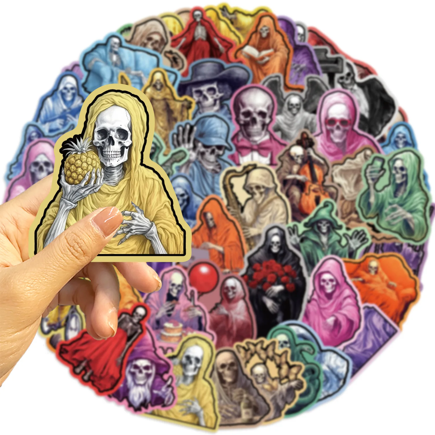 10/50PCS Colorful Scary Death Sticker Skull Man DIY Phone Laptop Fridge Skateboard Graffiti Stickers Decals Kids Gift