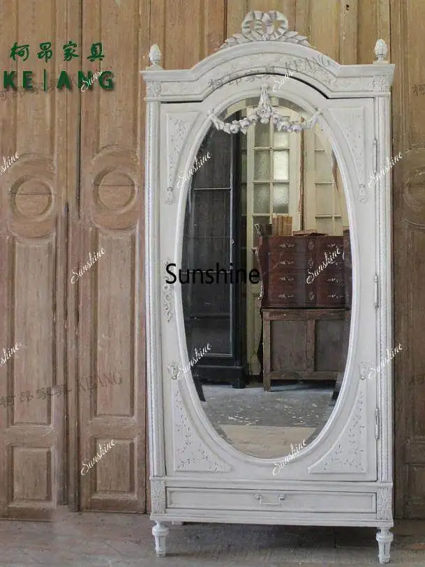 American country solid wood carving flower casement wardrobe locker luxury