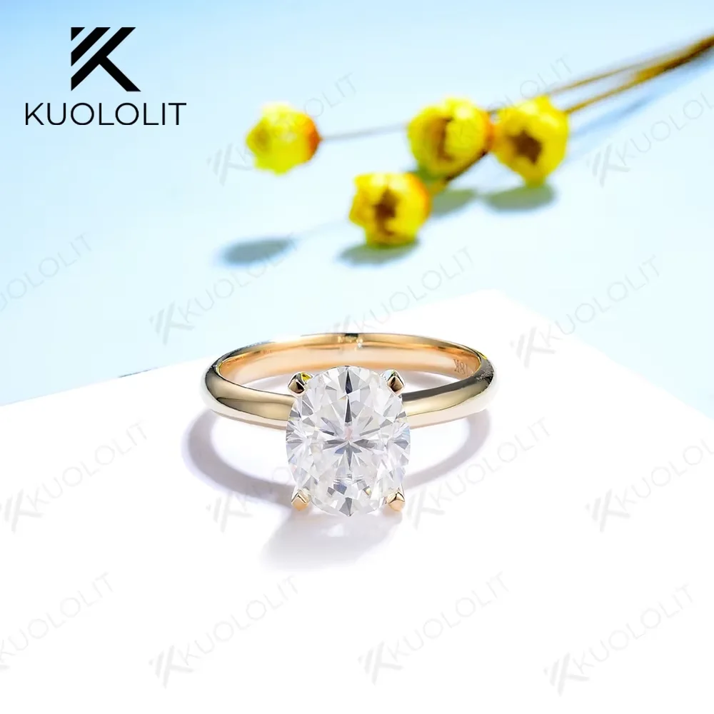 Kuololit Ring aus massivem 18-karätigem 14-karätigem Gelbgold mit Moissanit-Diamant für Damen, 3 Karat Ovalschliff, Weißgoldringe für Verlobung, Hochzeit