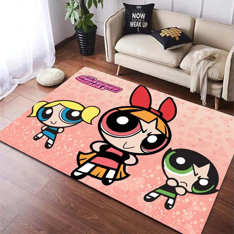 The P-Powerpuff Girls Superhero Cartoon Area Rugs for Living Room Bedroom Decoration Rug Children Play Room Mat Anti-slip Carpet