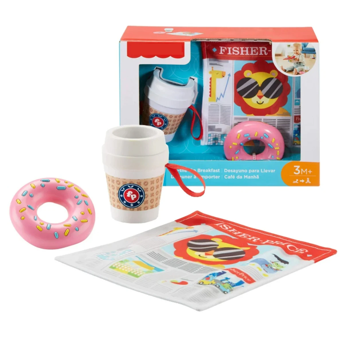 On-The-Go Breakfast Coffee Cup Teether with Rattle Beads Inside Crinkle Newspaper Doughnut Rattle for Christmas Gift FGH85