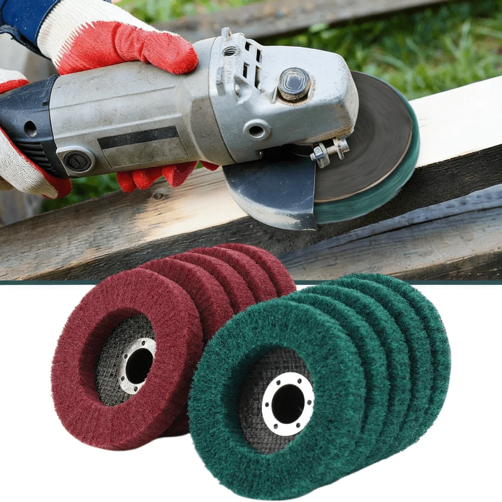 

10 шт. 4-дюймовых нейлоновых полировальных дисков с зернистостью 180/320 — подходят для удаления заусенцев и ржавчины с сложных поверхностей и сварных швов.