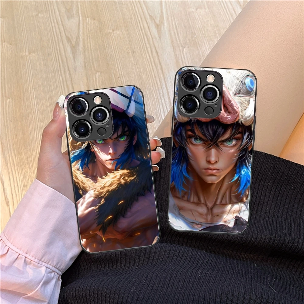 Funda de teléfono móvil Demon Slayer Inosuke, carcasa de vidrio para iPhone 15, 14, 13, 12, 11, X, XR, XS, 8 Pro Max Plus, Mini PC