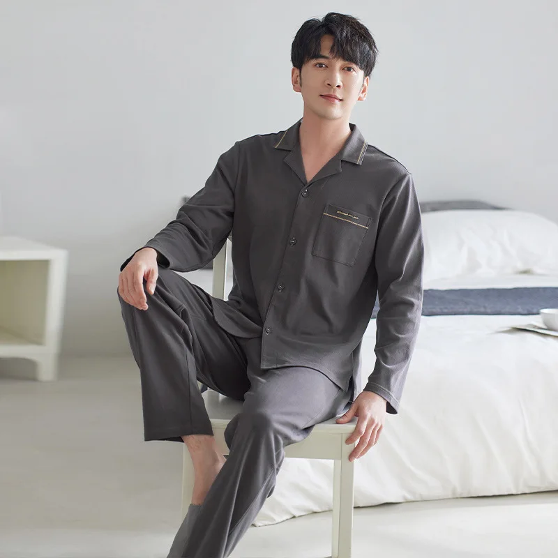 Sleepwear for Sleeping Men's Cotton Autumn Long Sleeved Men's Casual Plus Size Cardigan Autumn Style Outerwear Pajamas for Men