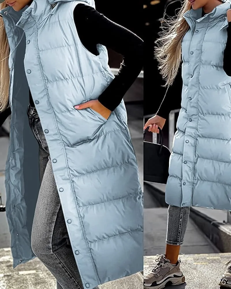 Hooded Zipper Jacket Women Oversize Waistcoat Winter Outerwear Hooded Parka Fashion Quilted Vest Casual