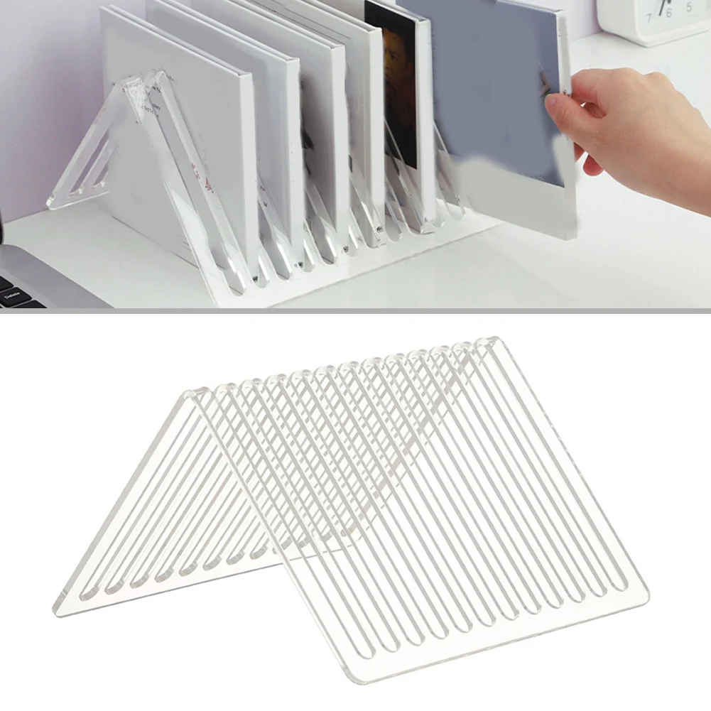 Clear Acrylic Desktop Organizer for Vinyl Records and Media 12 Slot Holder Designed to Maximize Space and Accessibility