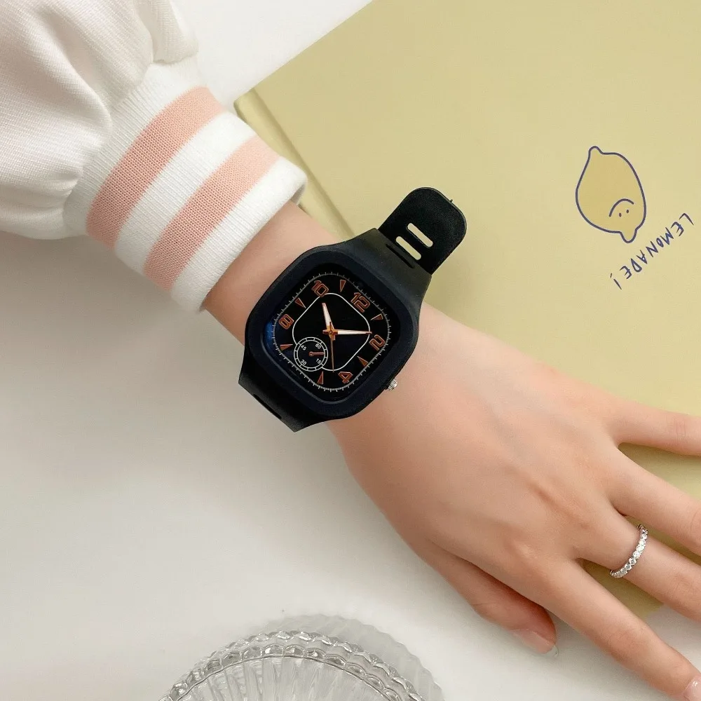 New Cute Pink Square Watch Women Casual Sport WhiteWatches Silicone Band Quartz Wristwatches Ladies Gilrs Students Watch Reloj