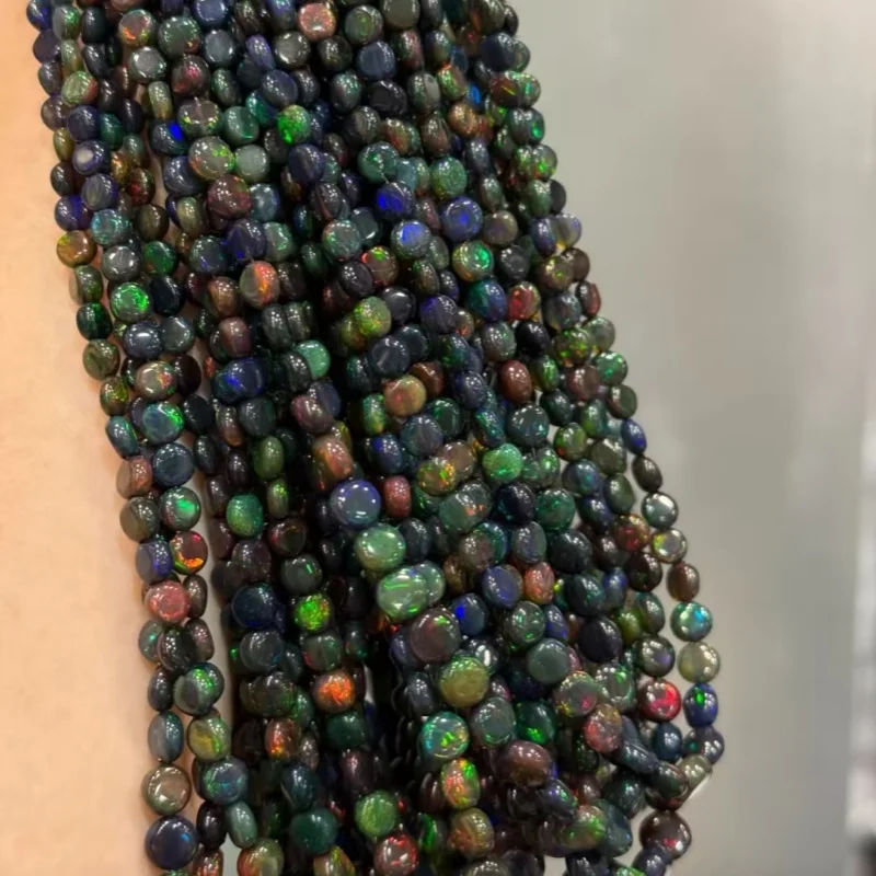 

7A Opal black fire color flat oval coin 4.5-7mm 40cm for DIY jewelry necklace loose beads nature