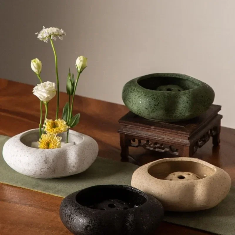 Creative Lotus Seedpod Ceramic Vase Zen Tea Table Desktop Japanese Ikebana Flower Arrangement Utensils Ceramic Stone Sand Decor