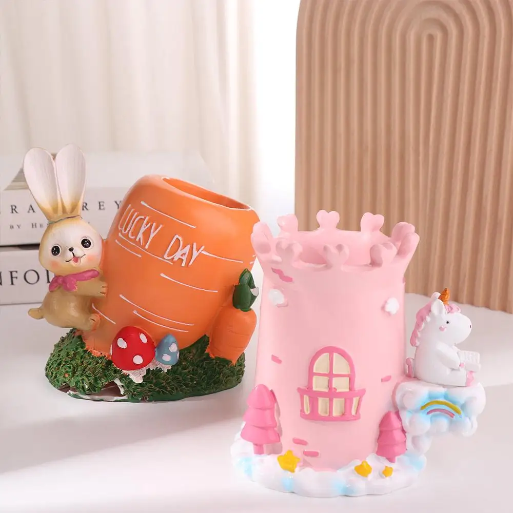

Desk Decoration Pencil Holder Rabbit Resin Desktop Ornaments Pen Holder Office Storage Carrot Desk Stationery Organizer Easter