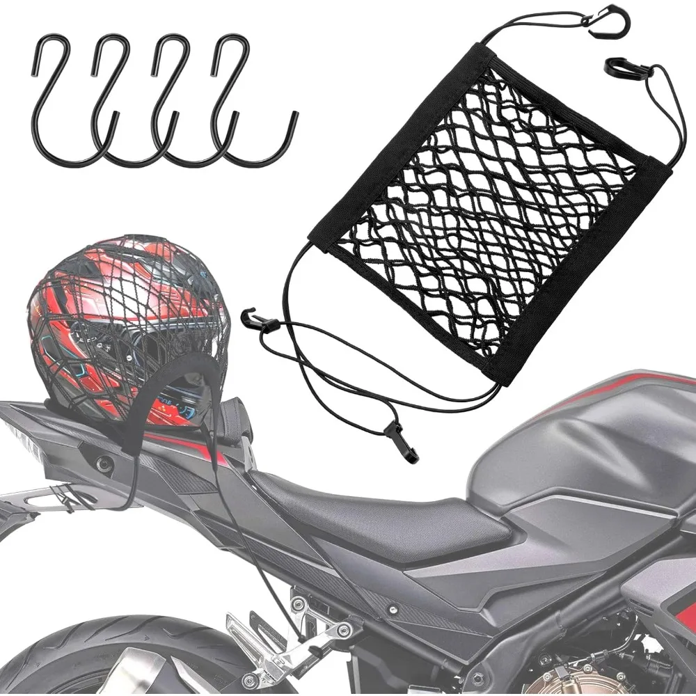

Motorbike Cargo Net 10"x11" HighElastic Double Layer Bungee Net 4 Hooks Helmet Storage Luggage Expansion Net for Motorbike Trike