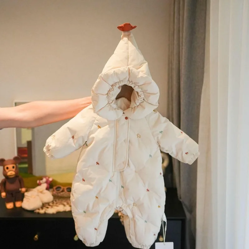 Infants and Toddlers Thickened Cotton Jackets Baby Girls Hooded Onesies Winter Romper Warm and Go Out Cotton-padded Clothes