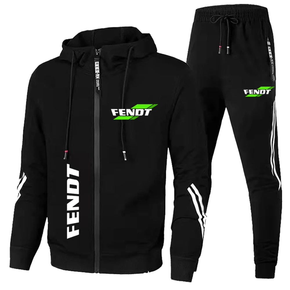 2024 New Men's Hooded Sports Set Brand FENDT Logo Outdoor Leisure Fashion Sports Shirt Morning Running Fitness Two Piece Set