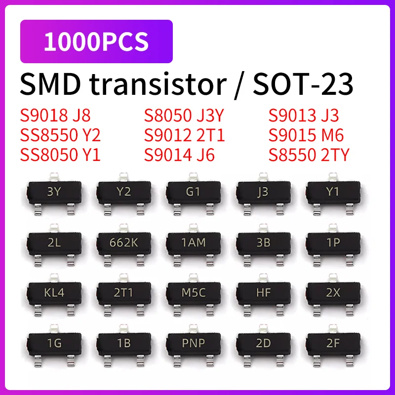 1000PCS SMD transist S8050 Y1 S8550 2TY SS8050 J3Y SS8550 Y2 S9012 2T1 S9013 J3 S9014 J6 S9015 M6 S9018 J8 Transistor SOT-23 SMD