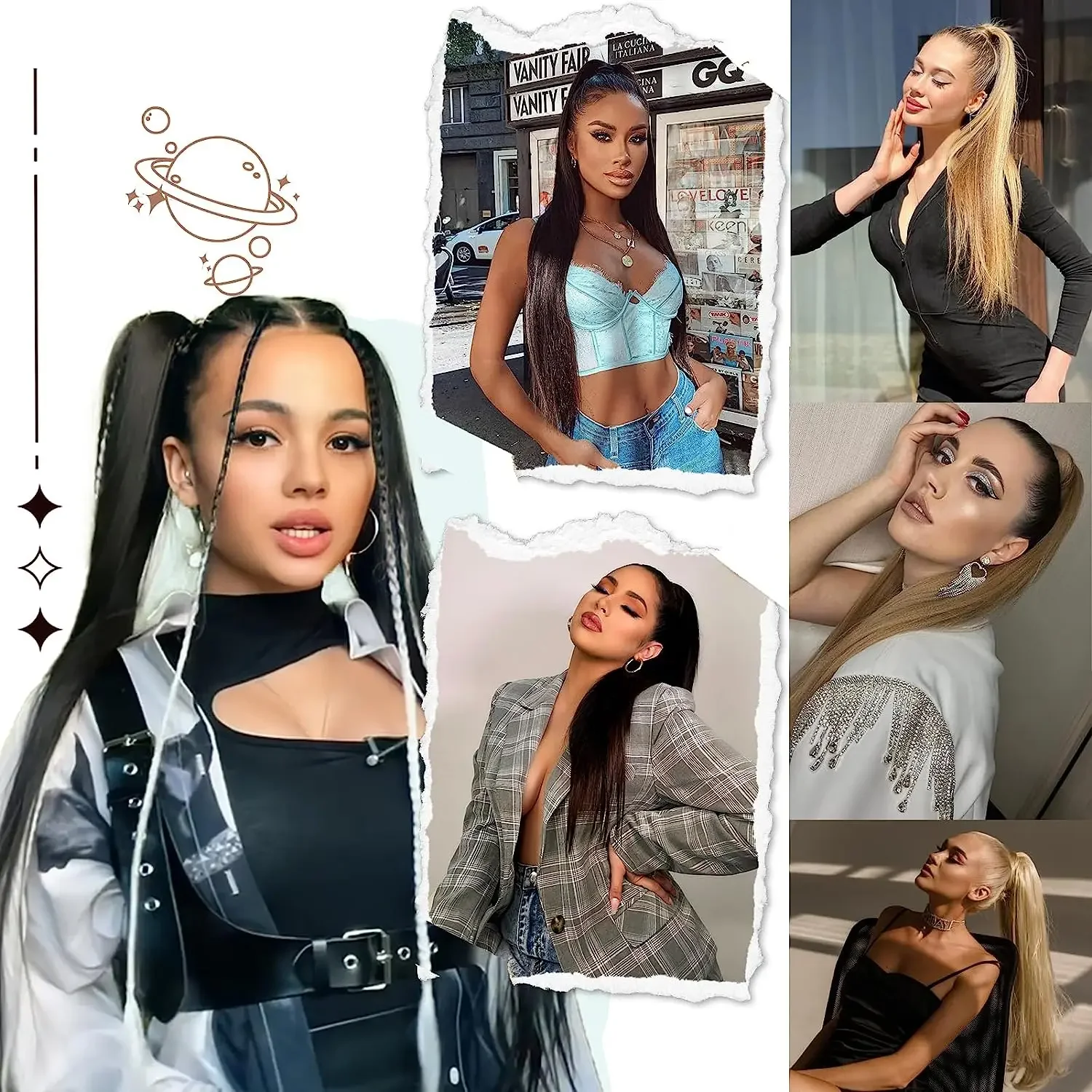 Synthetic Claw Clip Ponytail Hair Extension Straight Ponytail Extended Hairpin Extended Women Daily Use