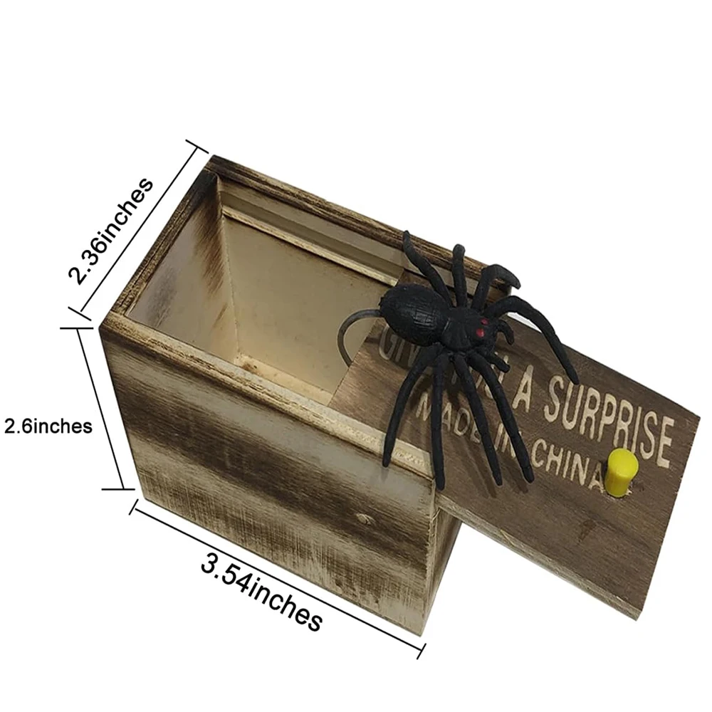 Rubber Spider Trick Box Hilarious Wooden Scare Box Handmade Wooden Pop Out Scare Surprise Boxes Joke Toys Halloween Spider Box