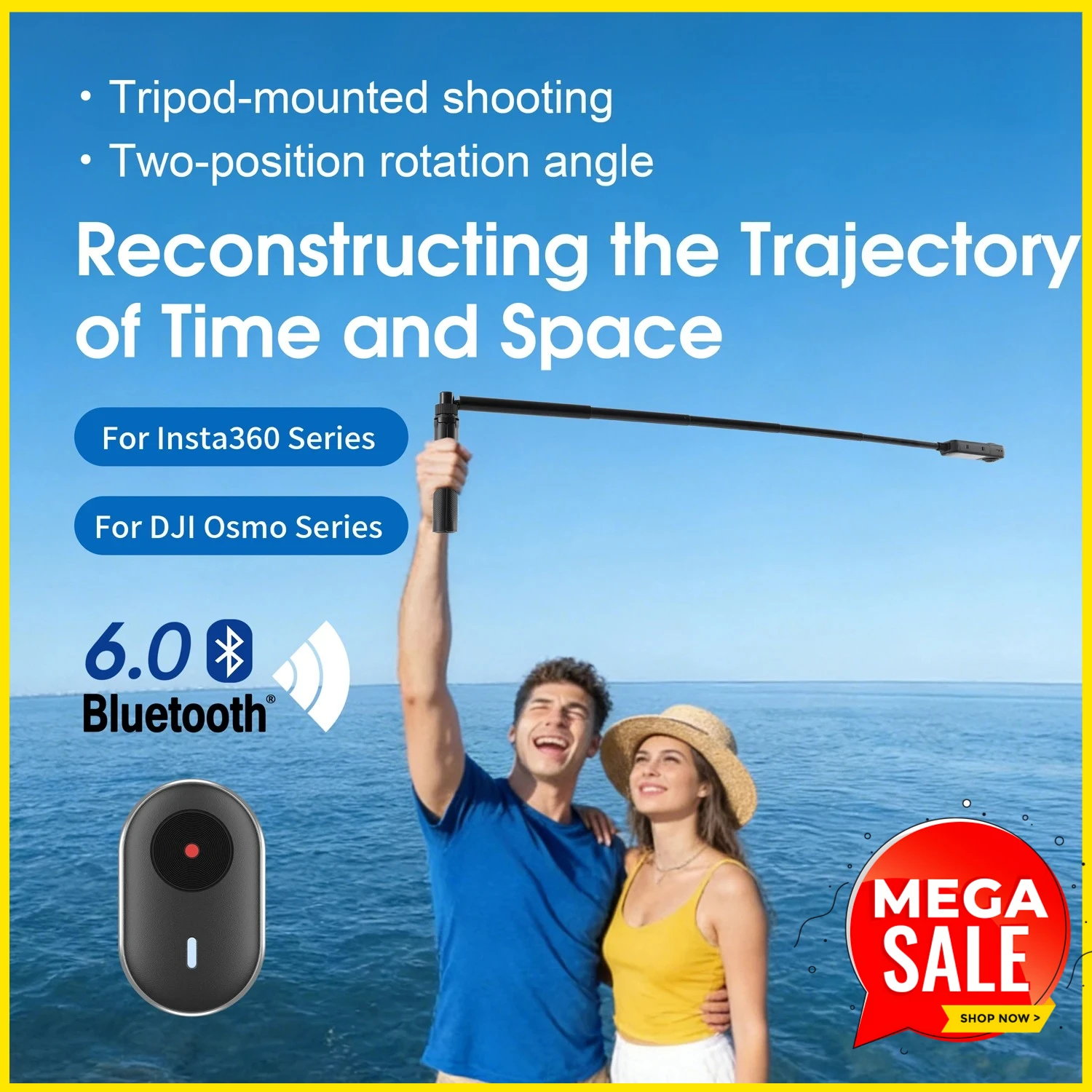 

3-in-1 Bullet Time Selfie Stick Tripod for Insta360 X5 X4 Invisible Pole 75°/90° Rotatable with Wireless Remote for Vlog Travel