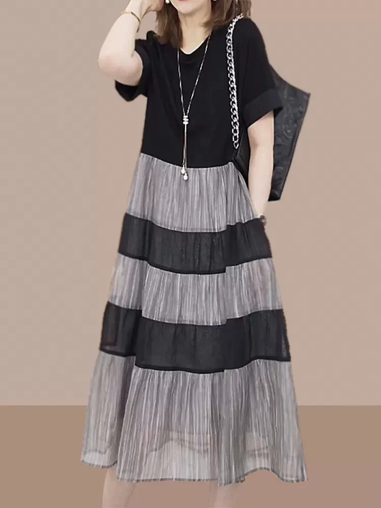 Été 2025 Spor Sle décontracté Dr ort Sve t-shirt ventre couvrant Ele grande taille femmes a-ligne Dr