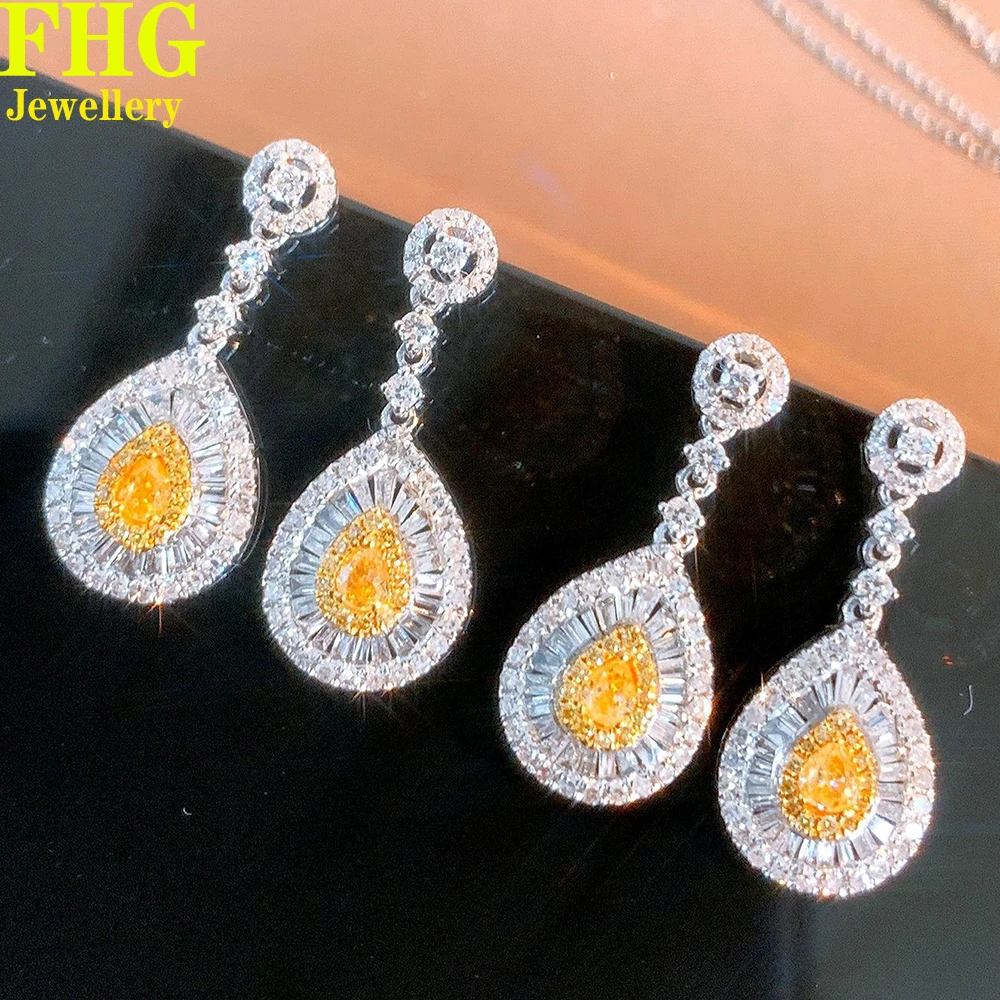 

Natural diamond 0.8Carat 18k Au750 White Gold Yellow diamond Earrings Wedding Party Engagement Anniversary