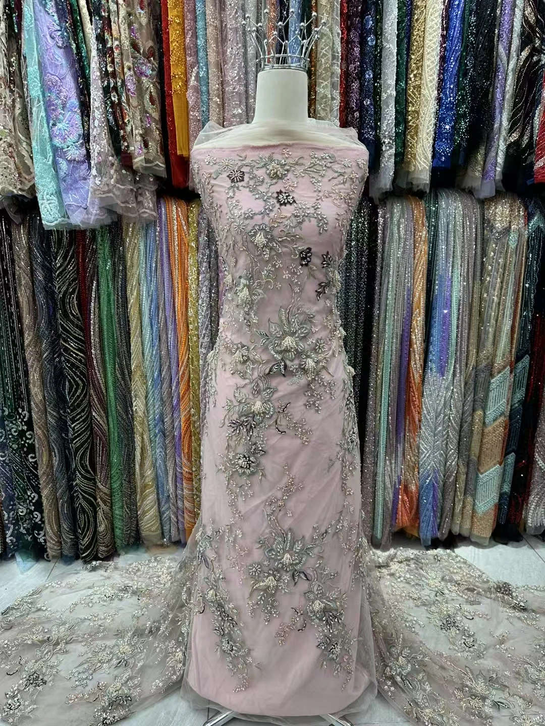 

Африканская нигерийская кружевная ткань с тяжелыми бусинами, французская сетка с блестками, кружевная ткань, 2025 г., высокое качество, кружевное платье для свадебной вечеринки, шитье