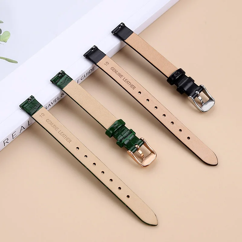 10mm 12mm 14mm green black cowhide leather women strap FOR DW watch QUADRO retro small green watch DW00100445 small square watch