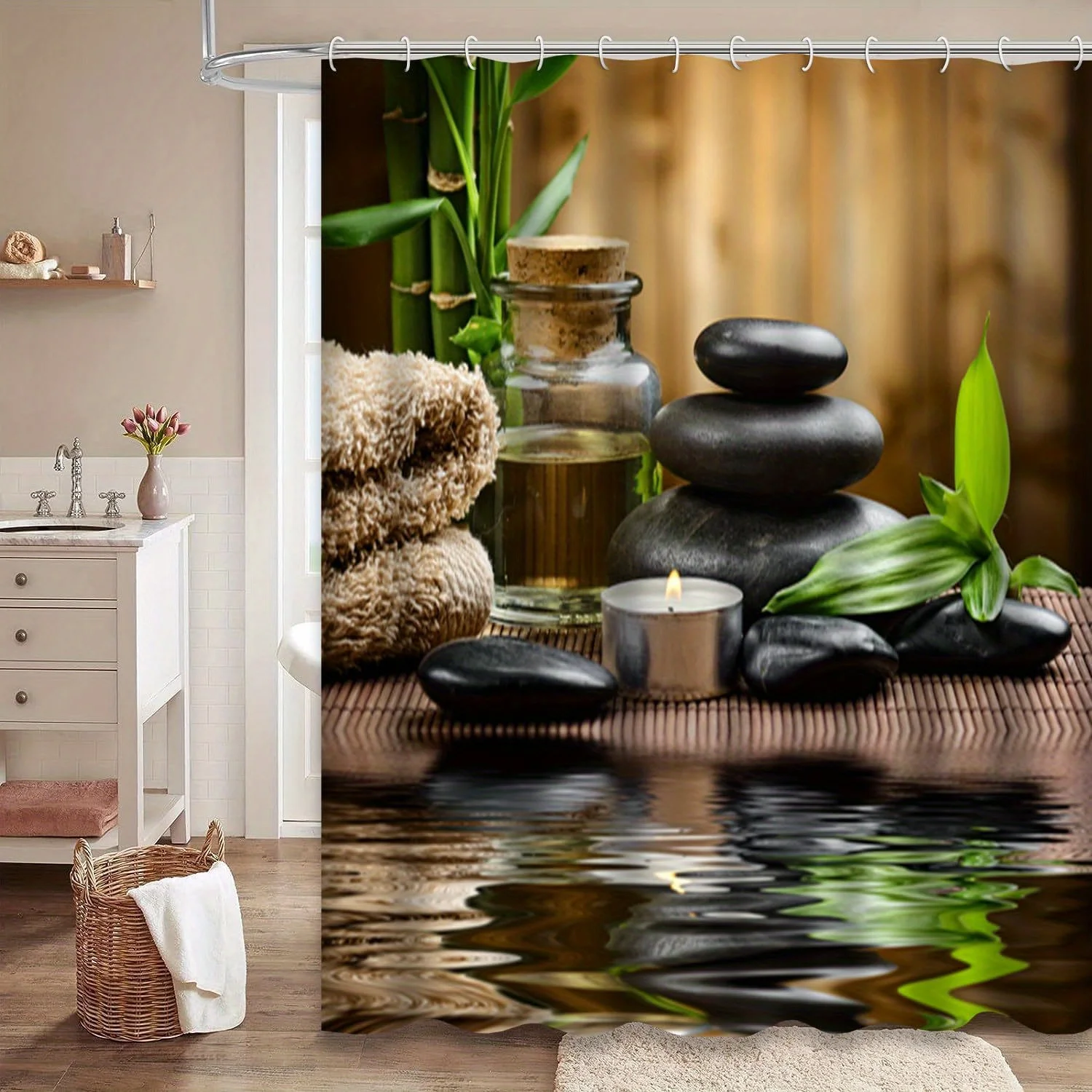 

Занавеска для душа Zen Garden — декор для ванны в разных стилях, идеально подходит для тех, кто любит, вдохновленный природой и практичный дизайн