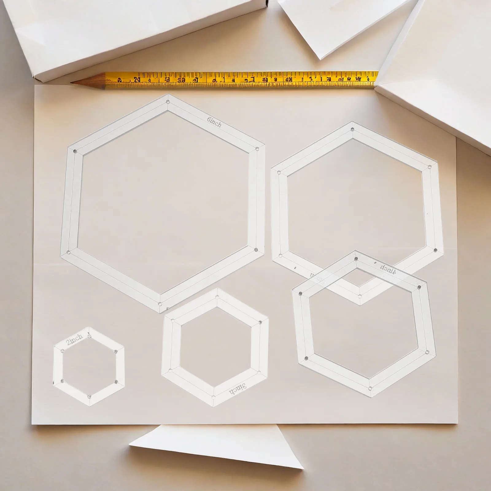 5 pezzi modelli per quilting esagonali 2in 3in 4in 5in 6in righelli patchwork acrilico fai da te strumento artigianale per cucire set di stencil per quilting